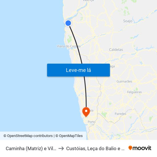 Caminha (Matriz) e Vilarelho to Custóias, Leça do Balio e Guifões map