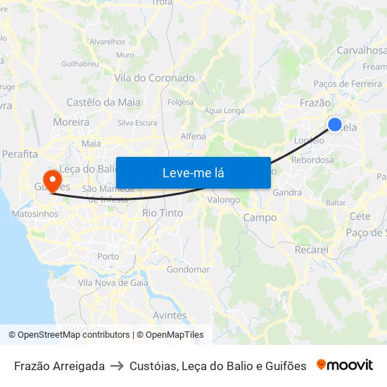 Frazão Arreigada to Custóias, Leça do Balio e Guifões map