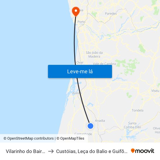 Vilarinho do Bairro to Custóias, Leça do Balio e Guifões map