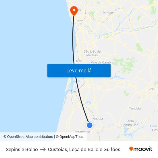 Sepins e Bolho to Custóias, Leça do Balio e Guifões map