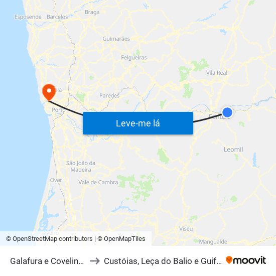 Galafura e Covelinhas to Custóias, Leça do Balio e Guifões map