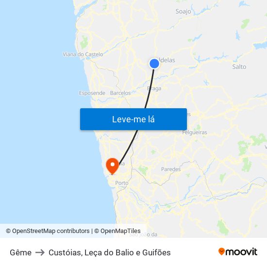 Gême to Custóias, Leça do Balio e Guifões map