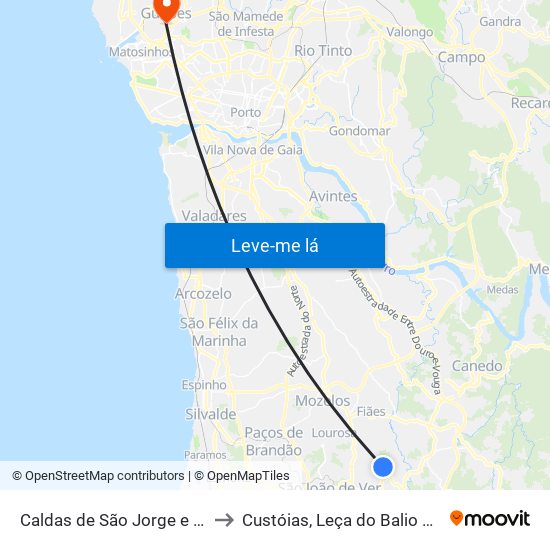 Caldas de São Jorge e Pigeiros to Custóias, Leça do Balio e Guifões map