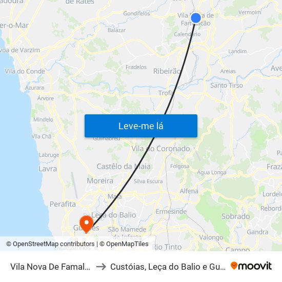 Vila Nova De Famalicão to Custóias, Leça do Balio e Guifões map