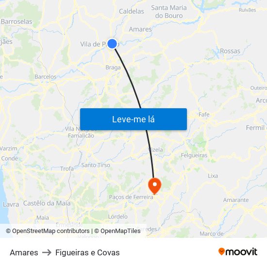 Amares to Figueiras e Covas map