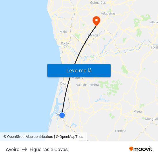 Aveiro to Figueiras e Covas map
