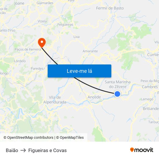 Baião to Figueiras e Covas map