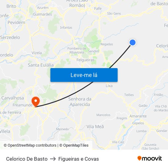 Celorico De Basto to Figueiras e Covas map