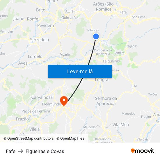Fafe to Figueiras e Covas map