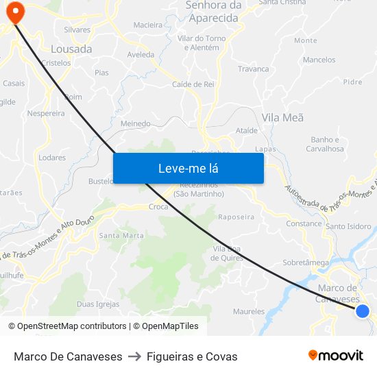 Marco De Canaveses to Figueiras e Covas map