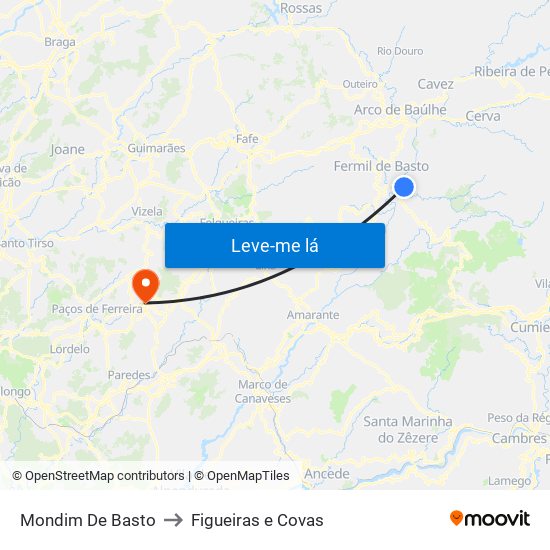 Mondim De Basto to Figueiras e Covas map