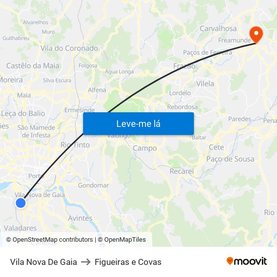 Vila Nova De Gaia to Figueiras e Covas map