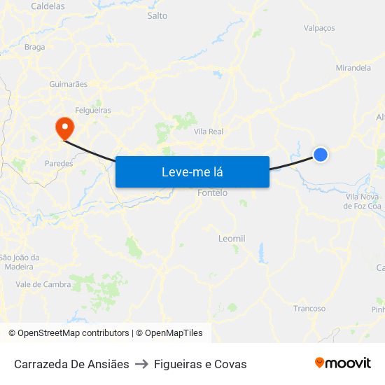 Carrazeda De Ansiães to Figueiras e Covas map