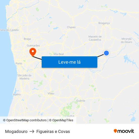 Mogadouro to Figueiras e Covas map