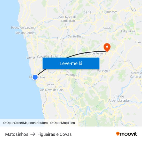 Matosinhos to Figueiras e Covas map