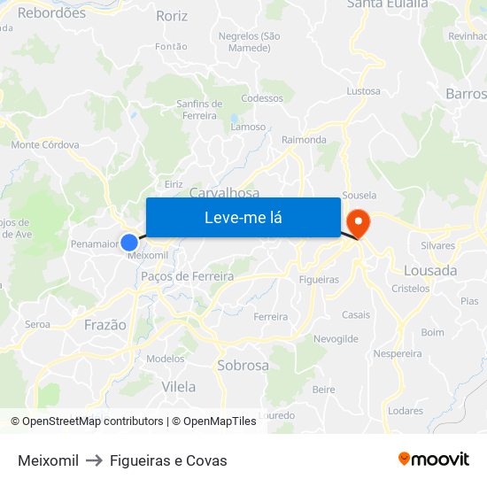 Meixomil to Figueiras e Covas map