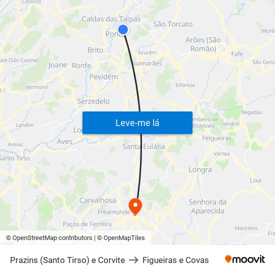 Prazins (Santo Tirso) e Corvite to Figueiras e Covas map