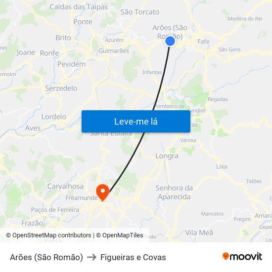 Arões (São Romão) to Figueiras e Covas map