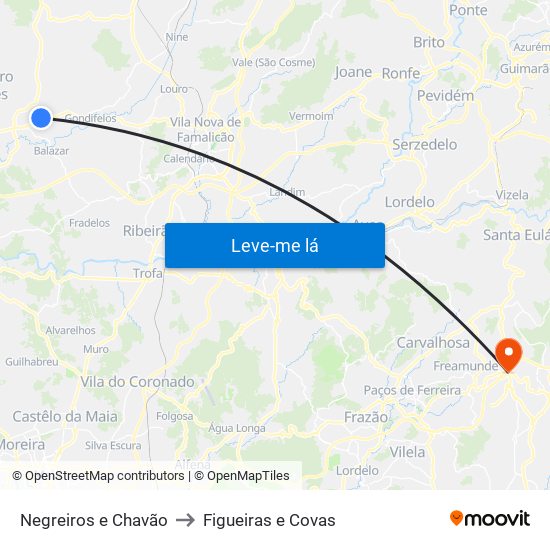 Negreiros e Chavão to Figueiras e Covas map