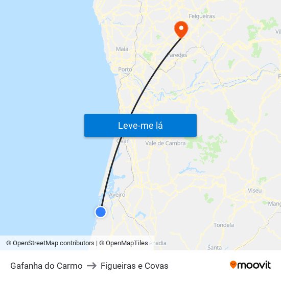 Gafanha do Carmo to Figueiras e Covas map