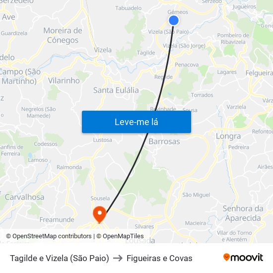 Tagilde e Vizela (São Paio) to Figueiras e Covas map