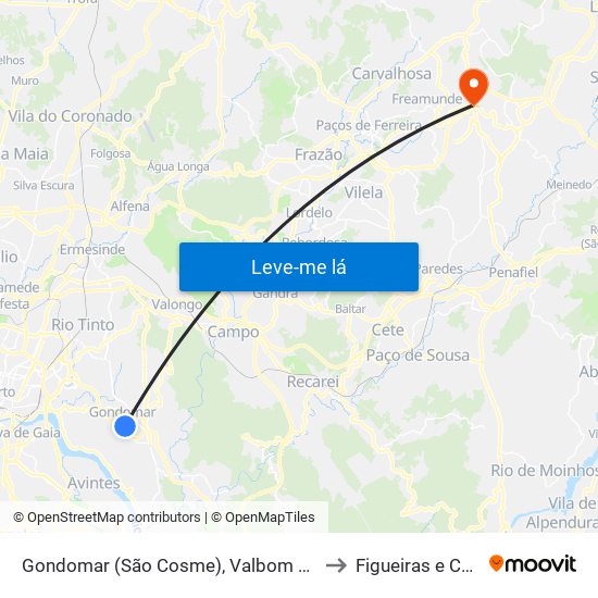 Gondomar (São Cosme), Valbom e Jovim to Figueiras e Covas map