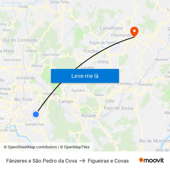 Fânzeres e São Pedro da Cova to Figueiras e Covas map