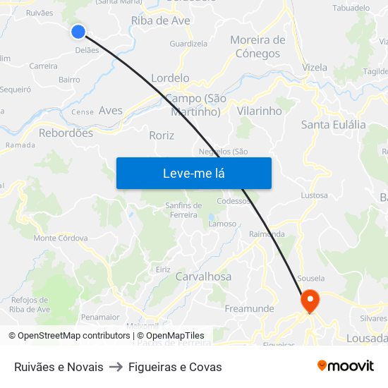 Ruivães e Novais to Figueiras e Covas map