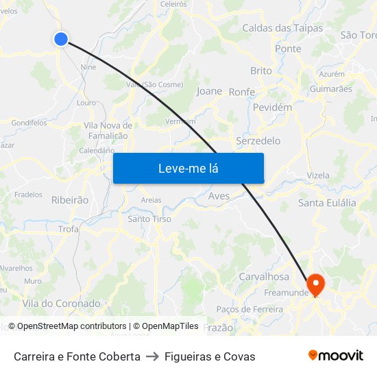 Carreira e Fonte Coberta to Figueiras e Covas map