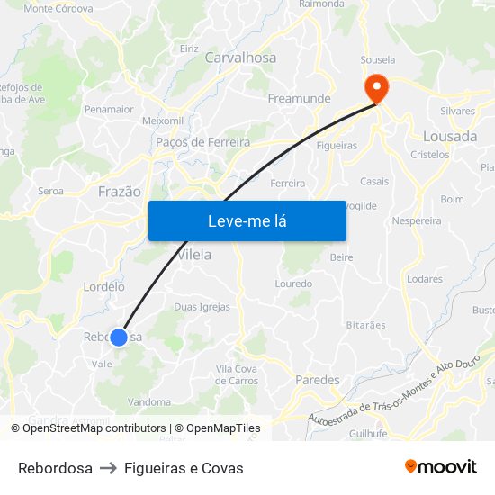 Rebordosa to Figueiras e Covas map