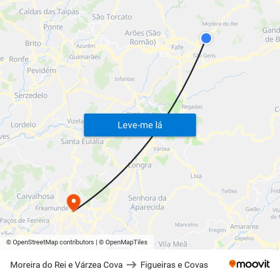 Moreira do Rei e Várzea Cova to Figueiras e Covas map