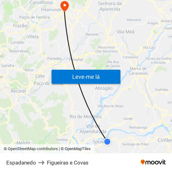 Espadanedo to Figueiras e Covas map