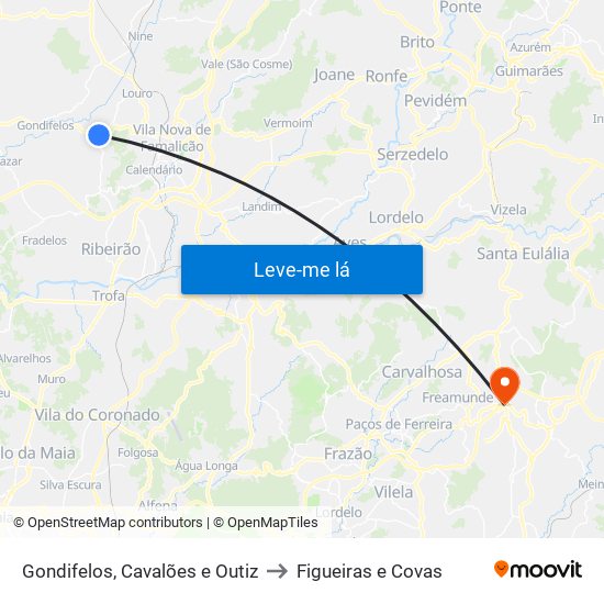 Gondifelos, Cavalões e Outiz to Figueiras e Covas map