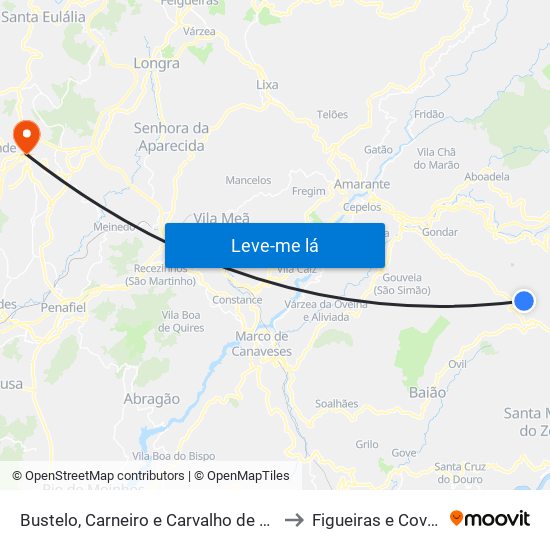 Bustelo, Carneiro e Carvalho de Rei to Figueiras e Covas map