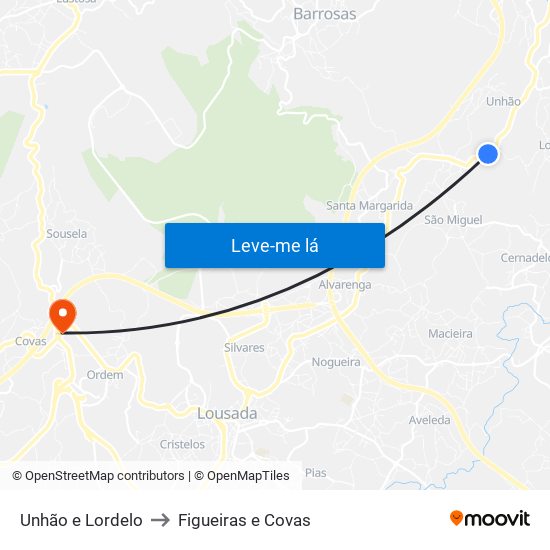 Unhão e Lordelo to Figueiras e Covas map