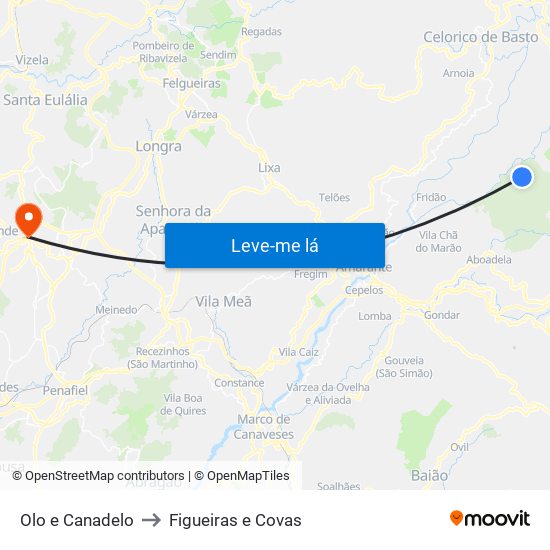Olo e Canadelo to Figueiras e Covas map