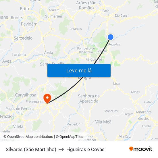 Silvares (São Martinho) to Figueiras e Covas map