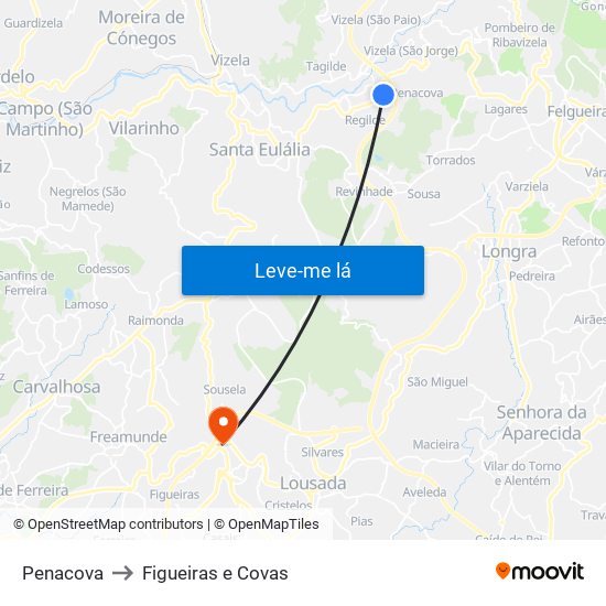Penacova to Figueiras e Covas map