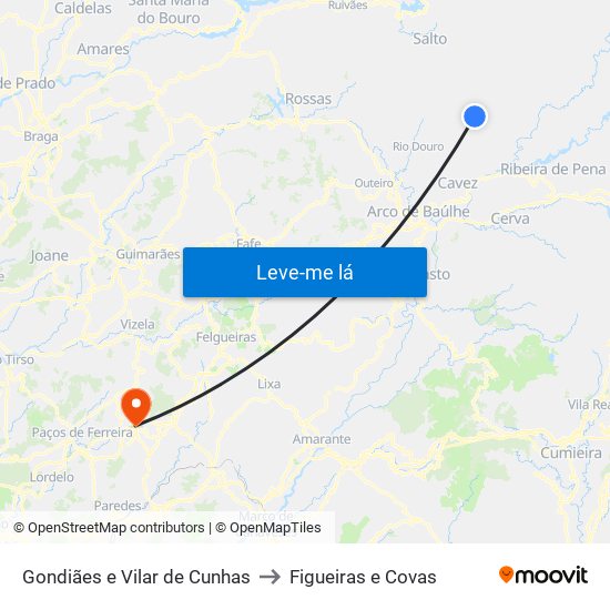 Gondiães e Vilar de Cunhas to Figueiras e Covas map
