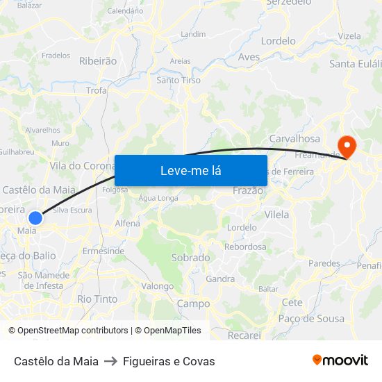 Castêlo da Maia to Figueiras e Covas map