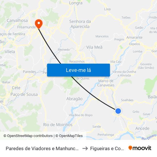 Paredes de Viadores e Manhuncelos to Figueiras e Covas map