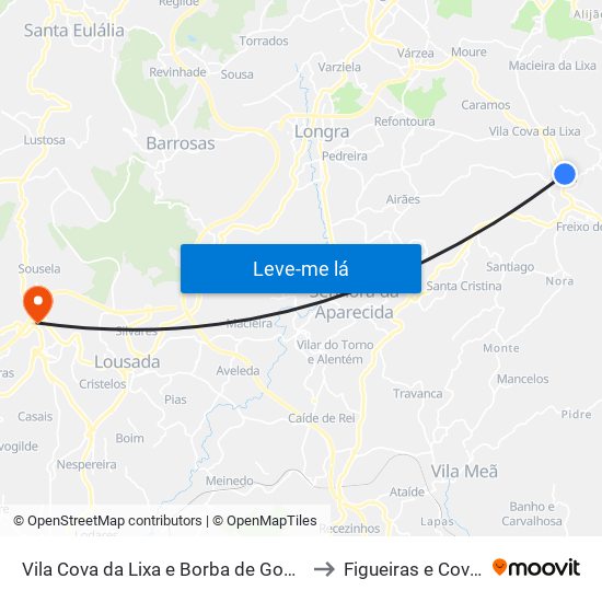 Vila Cova da Lixa e Borba de Godim to Figueiras e Covas map