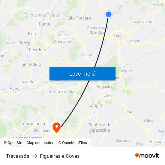 Travassós to Figueiras e Covas map