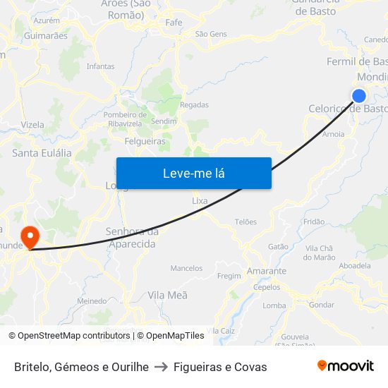 Britelo, Gémeos e Ourilhe to Figueiras e Covas map