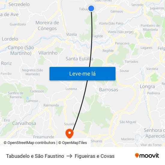 Tabuadelo e São Faustino to Figueiras e Covas map