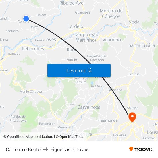 Carreira e Bente to Figueiras e Covas map