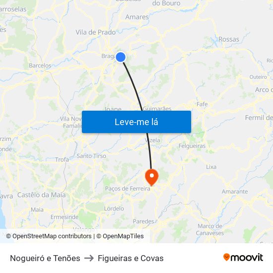 Nogueiró e Tenões to Figueiras e Covas map