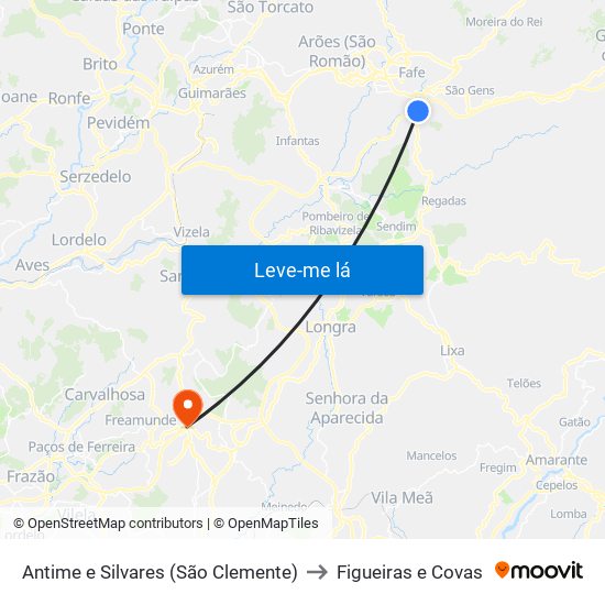 Antime e Silvares (São Clemente) to Figueiras e Covas map