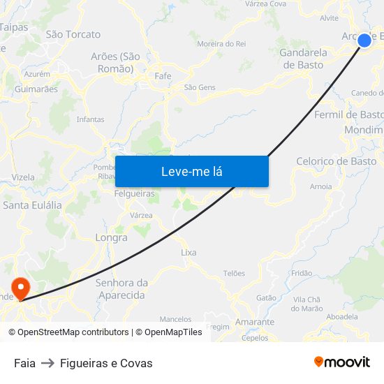 Faia to Figueiras e Covas map