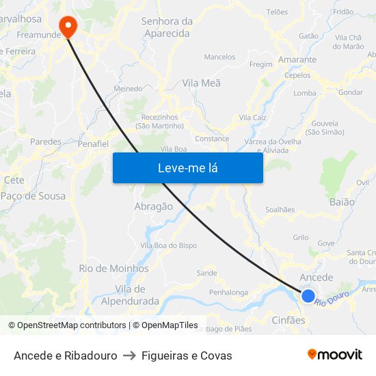 Ancede e Ribadouro to Figueiras e Covas map